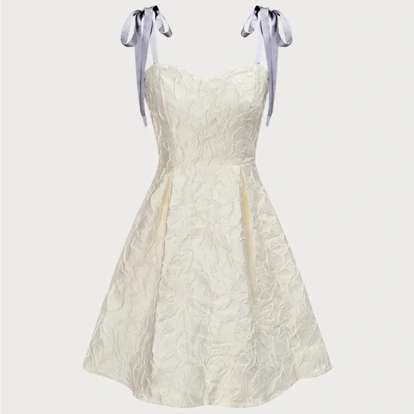 Rihoas Off White Jacquard Tie Strap Mini Dress - Picture 7 of 9